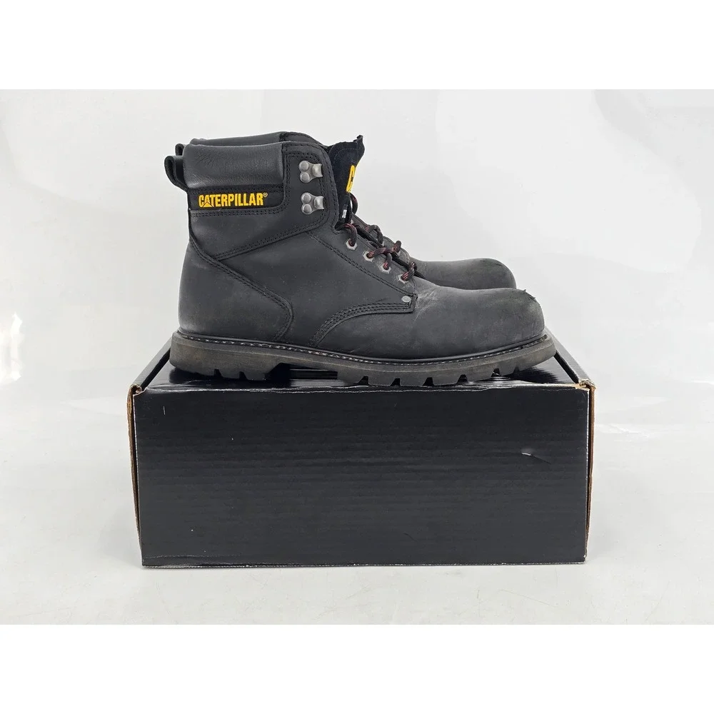 Caterpillar Second Shift Steel Toe Work Boots Mens 14 Black Leather - Good